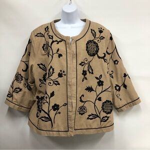 Scott Taylor jacket women’s blazer embroidered floral black & tan silk blend